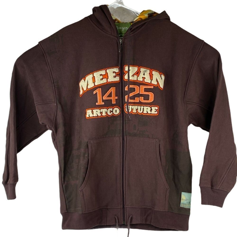 Meezan Art Couture 1425 Mens Size 2XL Brown Lined Hoodie Full Zip Jacket Pocket